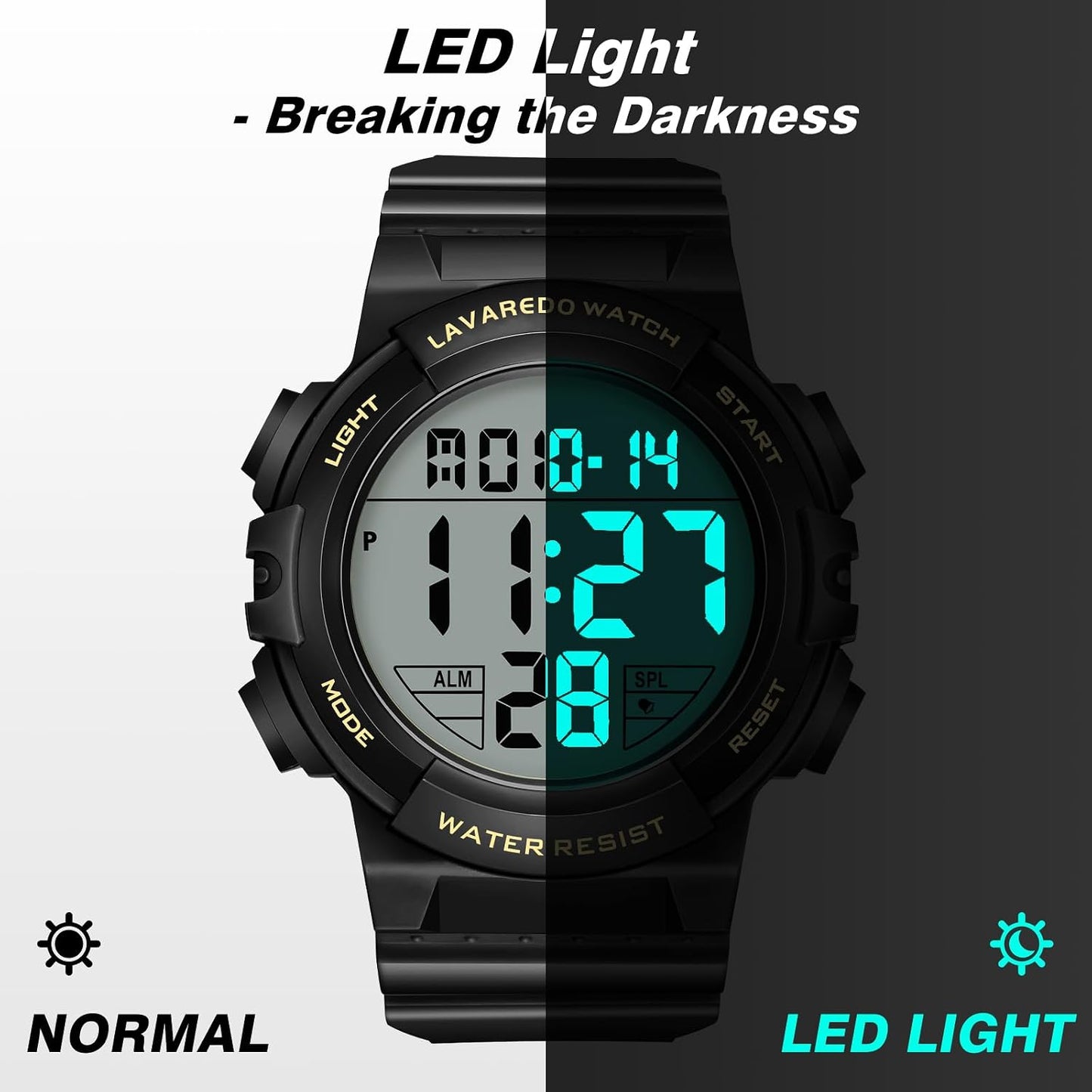 HOTMens Digital Watch, Sport Military Watches for Men Waterproof LED Screen Large Face Tactical Watch with Backlight Alarm Stopwatch Wrist Watch