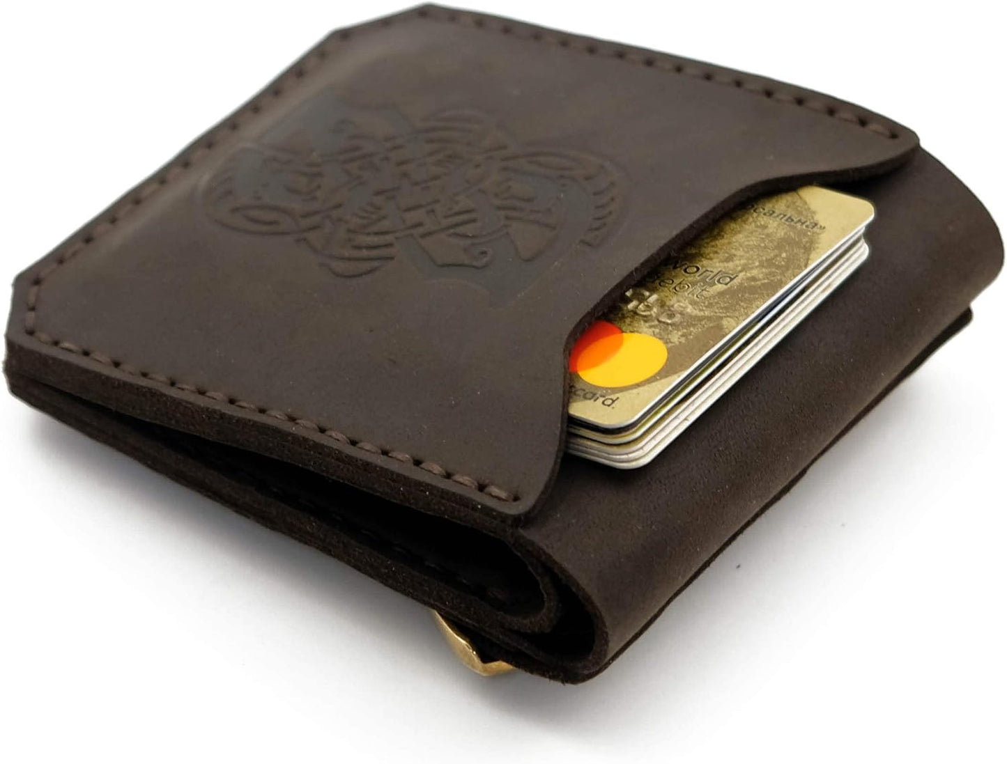 HOTScandinavian Old Norse leather wallet Mjolnir, Norse mythology Viking leather wallet with brass buckle Thor Hammer