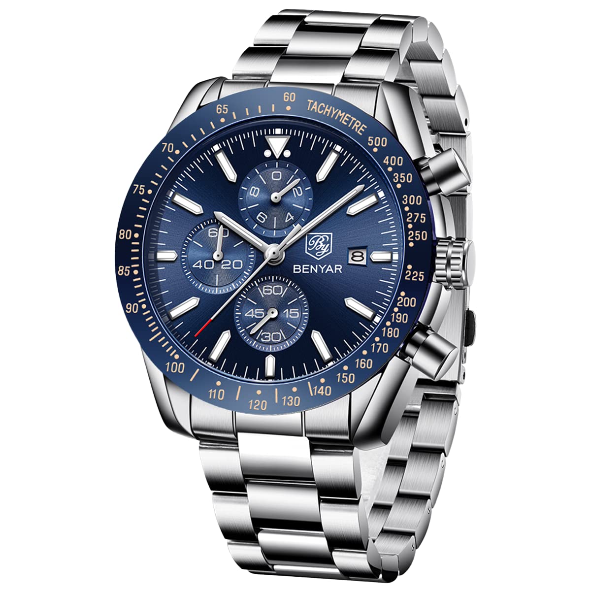 HOTBENYAR Mens Watches Quartz Analog Chronograph Waterproof Wrist Watches for Men Fashion Business Work Casual Sport Dress Watch with Calendar