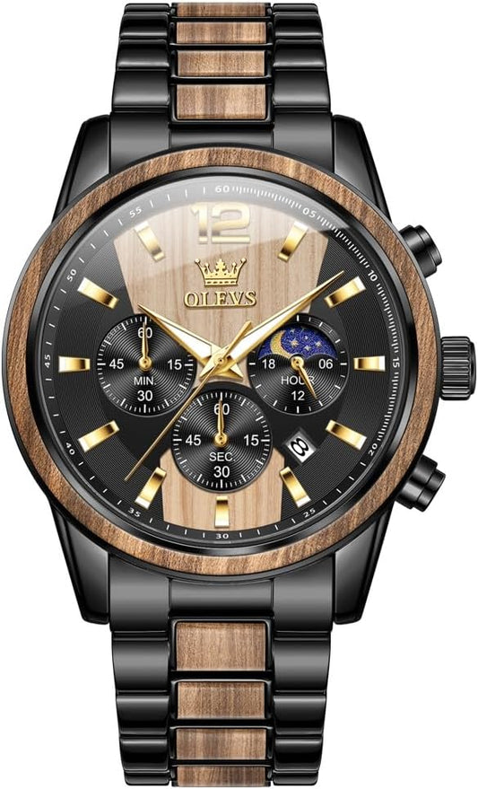 HOTOLEVS Men Watch Blue Gold Analog Quartz Stainless Steel Waterproof Luminous Date Luxury Casual Watch