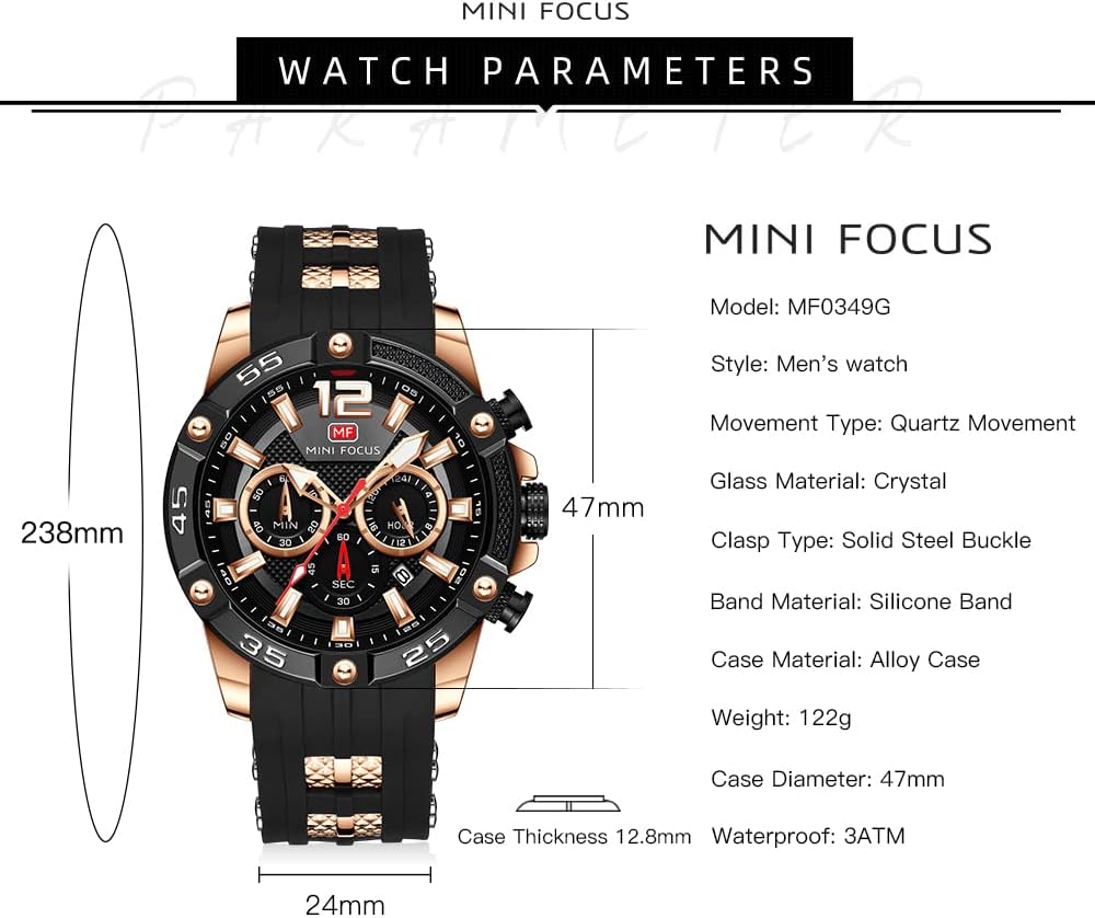 HOTMF MINI FOCUS Men Watches Unique Casual Wrist Watches (Chronograph/Waterproof/Luminous/Calendar/24 Hours) Silicon Band Fashion Watches for Men