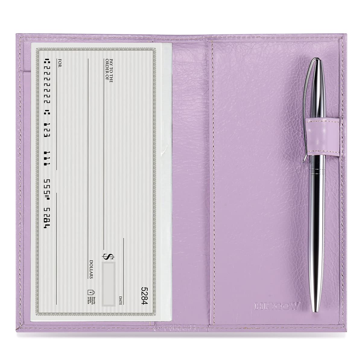 HOTHISCOW Leather Checkbook Cover for Duplicate Checks with Pen Holder | Full grain cowhide, personal check book & register pockets, removable vinyl divider, durable stitching, gifts for women men