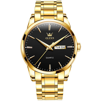 HOTOLEVS Men's Luxury Stainless Steel Watch, Big Face Gold Silver Two Tone Three Hand Analog Quartz Watch, Easy to Read Waterproof Luminous Day Date Wrist Watches for Men