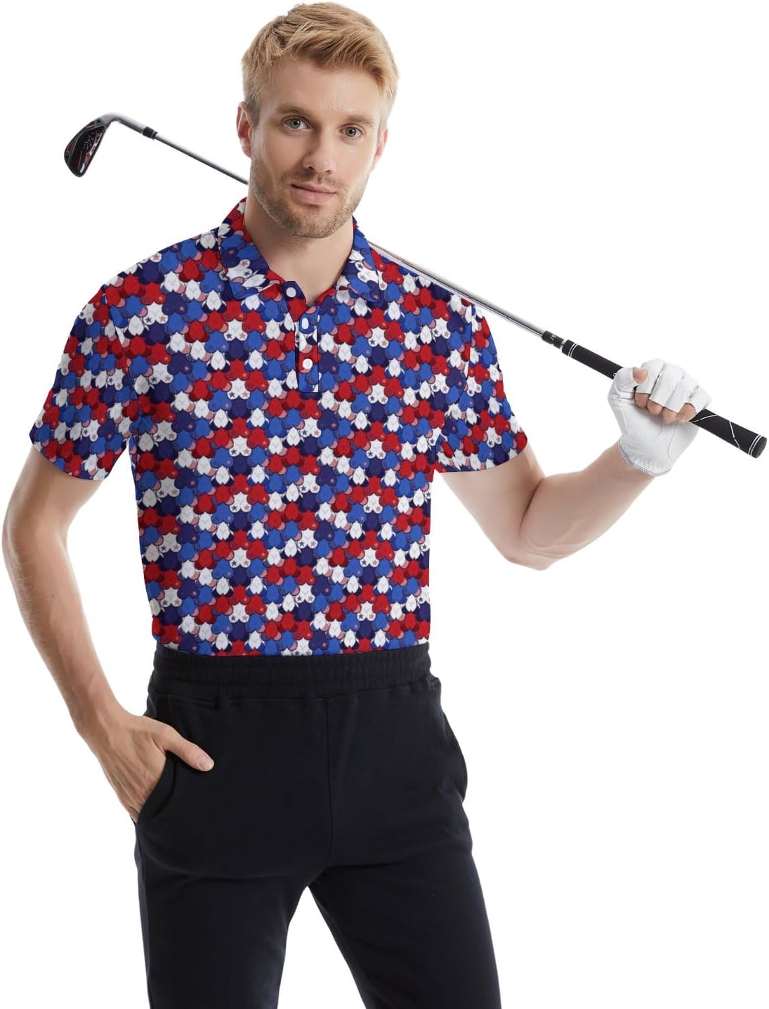 HOTGolf Polos for Men Funny Moisture Wicking Golf Shirts Performance Quick-Dry Polo Shirts Short Sleeve