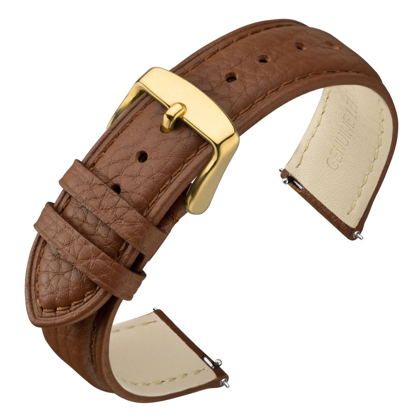 HOTANNEFIT Watch Band 18mm, Quick Release Textured Padded Leather Straps with Gold Buckle for Men and Women (Black)