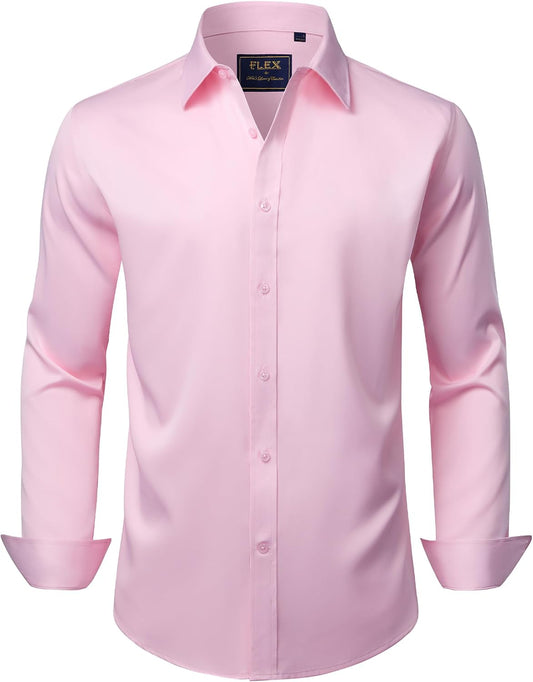 HOTJ.VER Men's Dress Shirts Solid Long Sleeve Stretch Wrinkle-Free Formal Shirt Business Casual Button Down Shirts