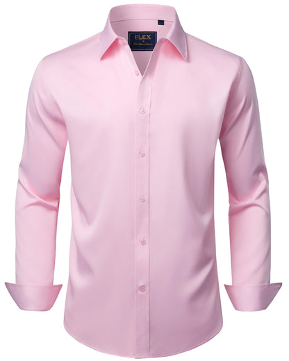 HOTJ.VER Men's Dress Shirts Solid Long Sleeve Stretch Wrinkle-Free Formal Shirt Business Casual Button Down Shirts