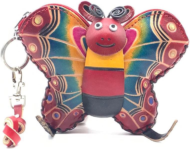 HOTVintage Genuine Leather 3D Animal Butterfly Coin Purse With Removable Wrist Strap (Blue)