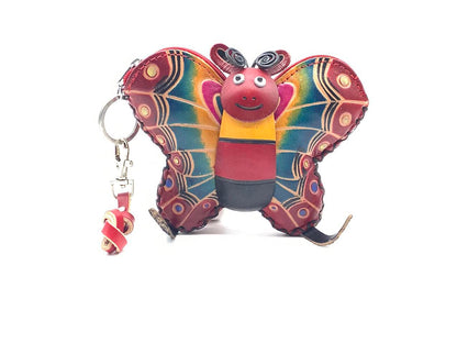 HOTVintage Genuine Leather 3D Animal Butterfly Coin Purse With Removable Wrist Strap (Blue)