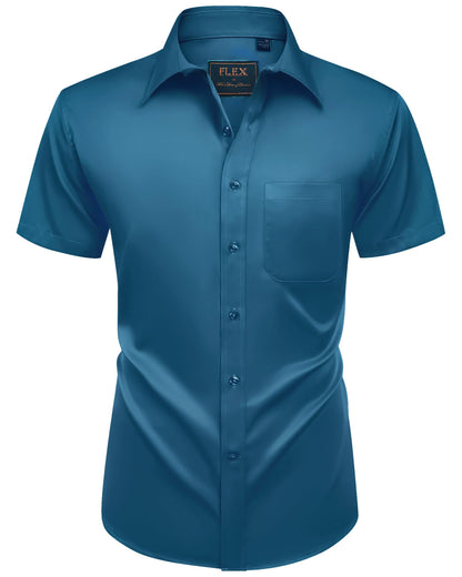 HOTAlimens & Gentle Mens Short Sleeve Dress Shirts Wrinkle Free Solid Casual Button Down Shirts with Pocket