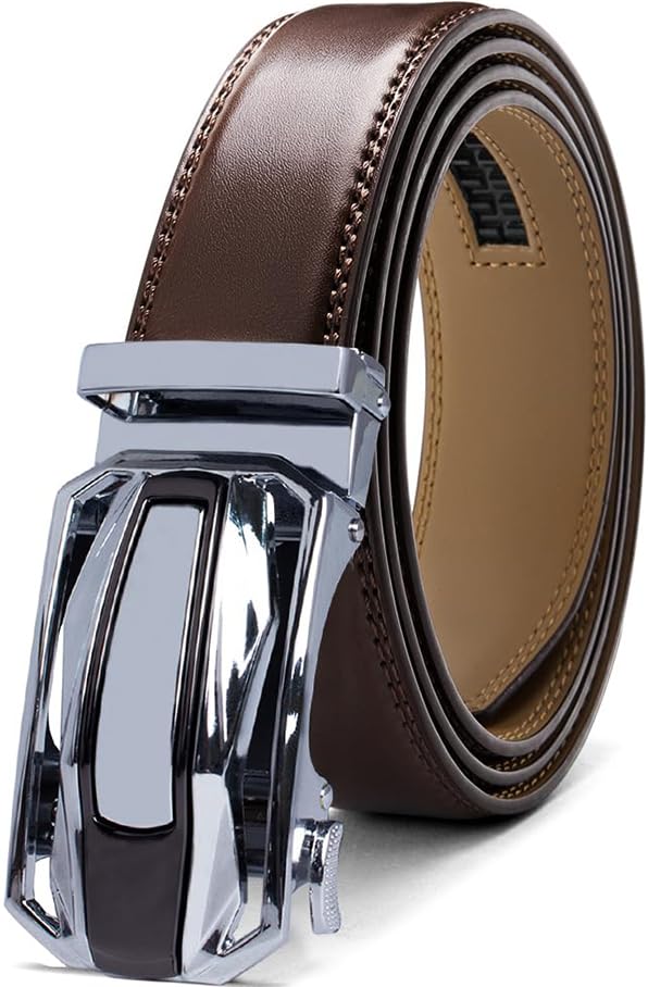 HOTDOOPAI Men's Adjustable Ratchet Belt -White Leather Dress Belt for Men, Customizable Fit, Easy to Use, Maximum Durability