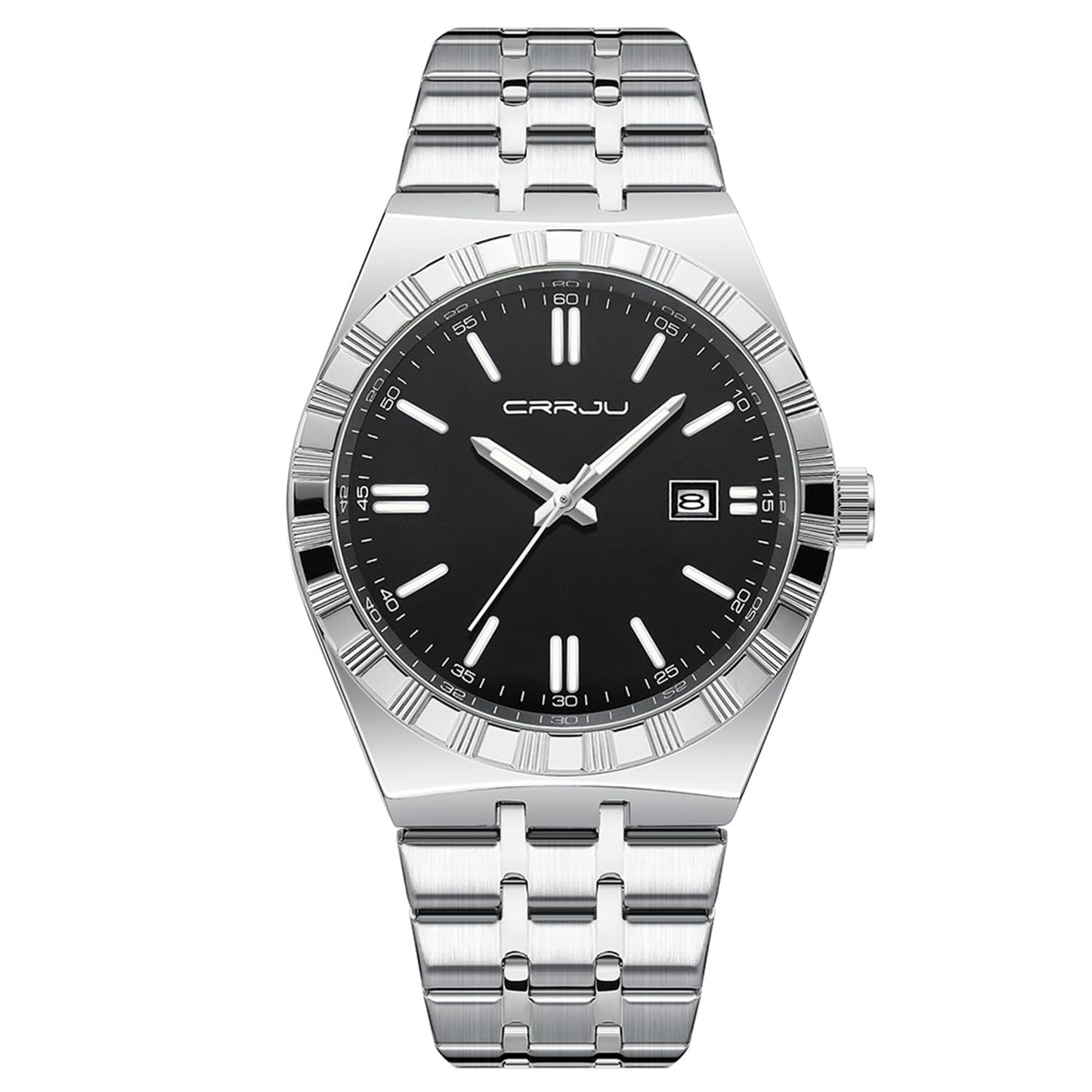 HOTCRRJU Watches for Men,Fashion Luxury Luminous Analog Quartz Wristwatches,Business Man Calendar Watches Silver