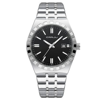 HOTCRRJU Watches for Men,Fashion Luxury Luminous Analog Quartz Wristwatches,Business Man Calendar Watches Silver