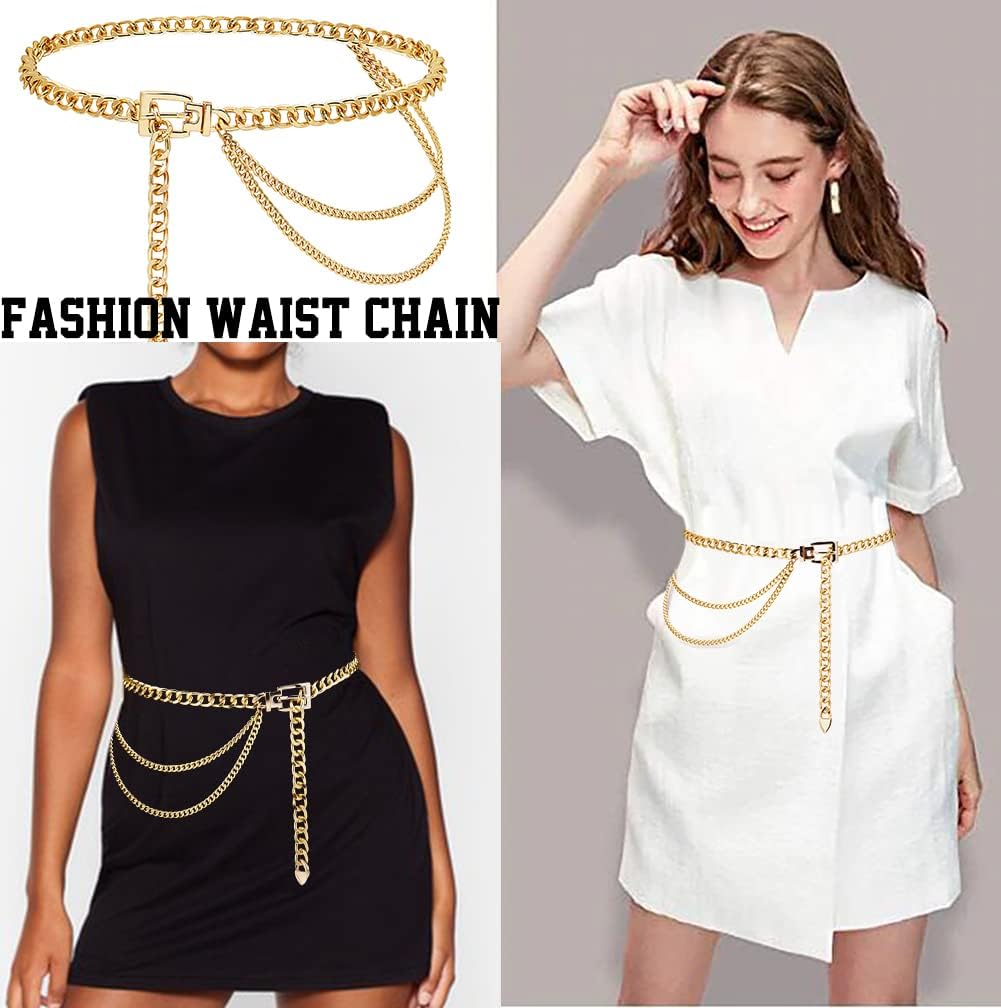 HOTSuyi Chain Belt for Women Girls Gold Metal Waist Chain Multilayer Chunky Chain Belts for Dress
