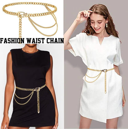 HOTSuyi Chain Belt for Women Girls Gold Metal Waist Chain Multilayer Chunky Chain Belts for Dress