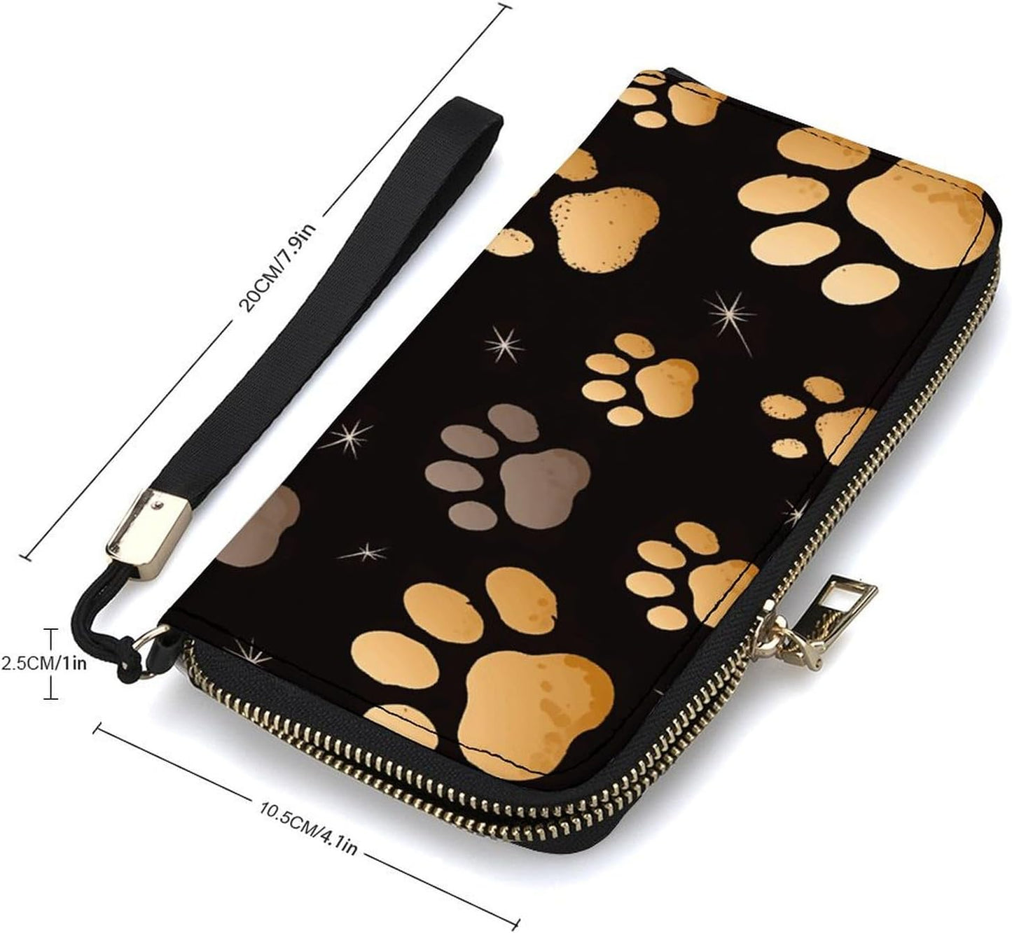 HOTLeather Purse,Dog Paw Print Print Womens Wallet,travel Wallet,wrist Strap Long Purse,leather Zip Around Wallet