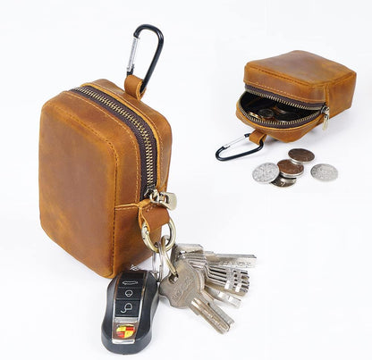 HOT1 Pcs Leather Coin Pouch Keychain, Leather Mini Belt Bag,Coin Organizer, Change Holder, Leather zipper Pouch for Men & Women，Outdoor Running Sports Mini Storage Bag