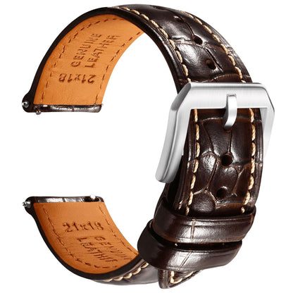 HOTREZERO Leather Watch Band for Men, Quick-Release Alligator Grain Embossed | REZERO Watch Bands Replacement | Luxury Style | 316L Stainless Steel Hardware | Curved End for Round Dial | 19/20/21/22mm