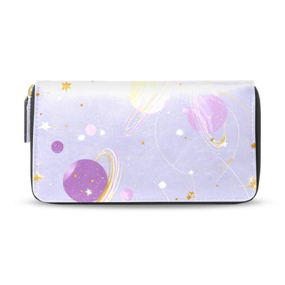 HOTWomens Long Leather Wallet Zip Around Clutch Purse Large Capacity Card Holder Organizer Pink Grid Roses