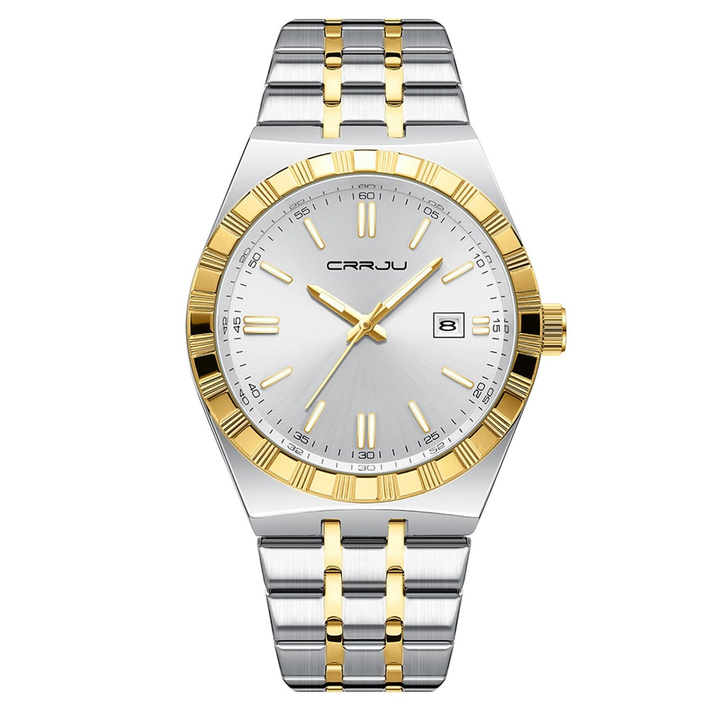 HOTCRRJU Watches for Men,Fashion Luxury Luminous Analog Quartz Wristwatches,Business Man Calendar Watches Silver