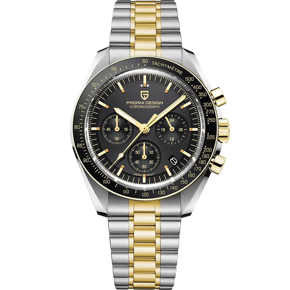 HOTHaiQin Pagani Design 1701 V6 Moon Wristwatch Homage Men's Quartz Chronograph Watches VK63 Movement Stianless Steel Construction 100M Waterproof Fashion Sport Watch