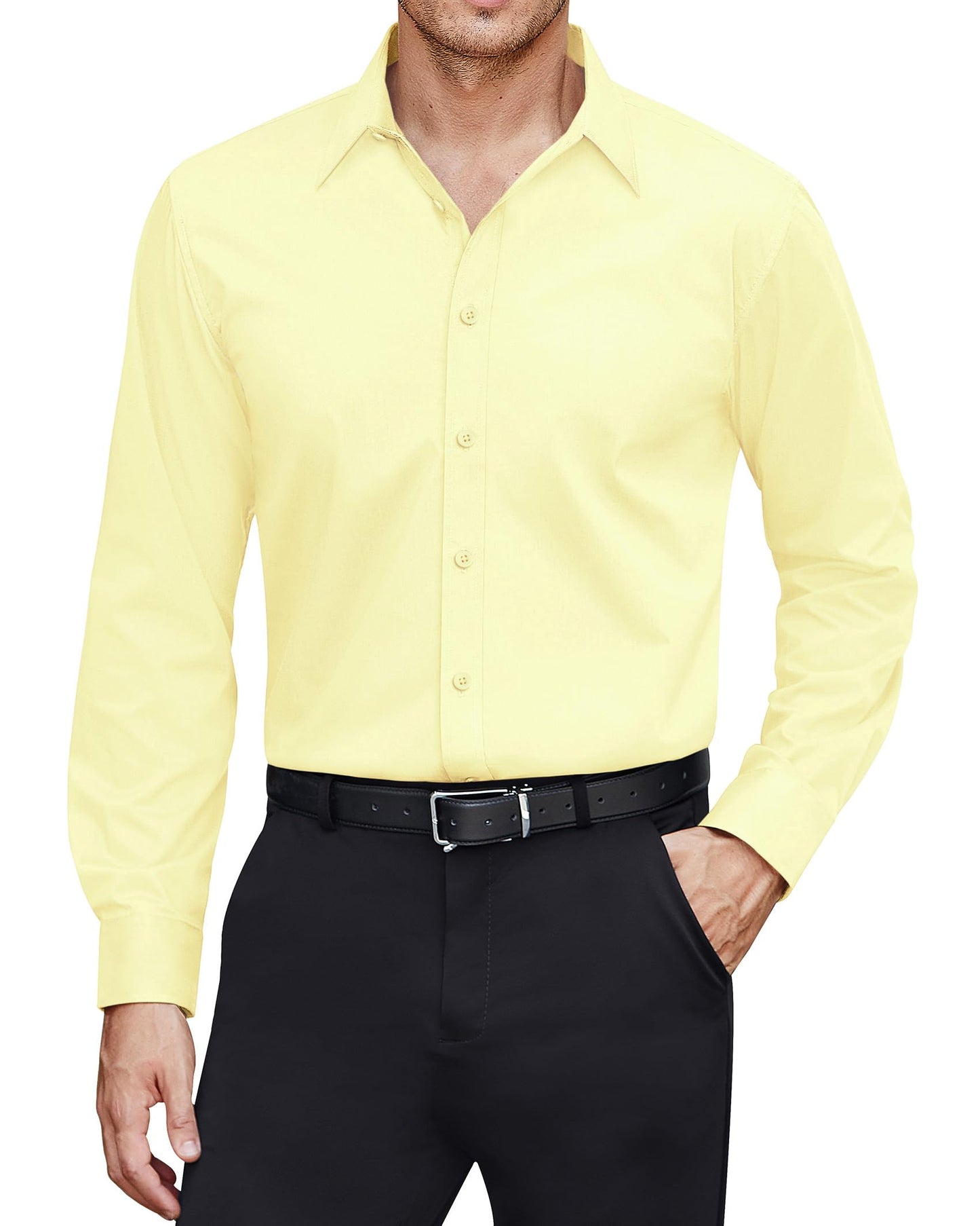 HOTJ.VER Men's Dress Shirts Stretch Stain Shield Long Sleeve Solid Formal Shirt Business Casual Button Down Shirts