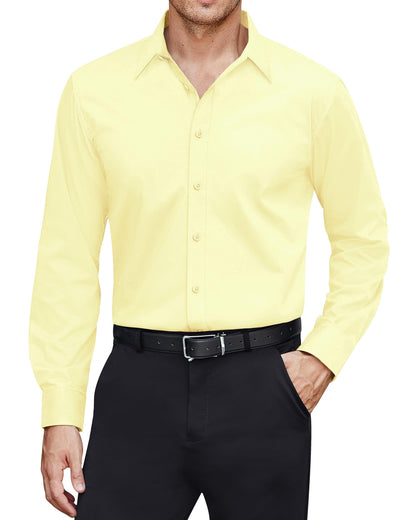 HOTJ.VER Men's Dress Shirts Stretch Stain Shield Long Sleeve Solid Formal Shirt Business Casual Button Down Shirts