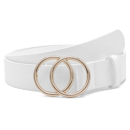 HOTSUOSDEY Women Leather Belt Fashion Double O-Ring Soft Faux Leather Waist Belts For Jeans Dress