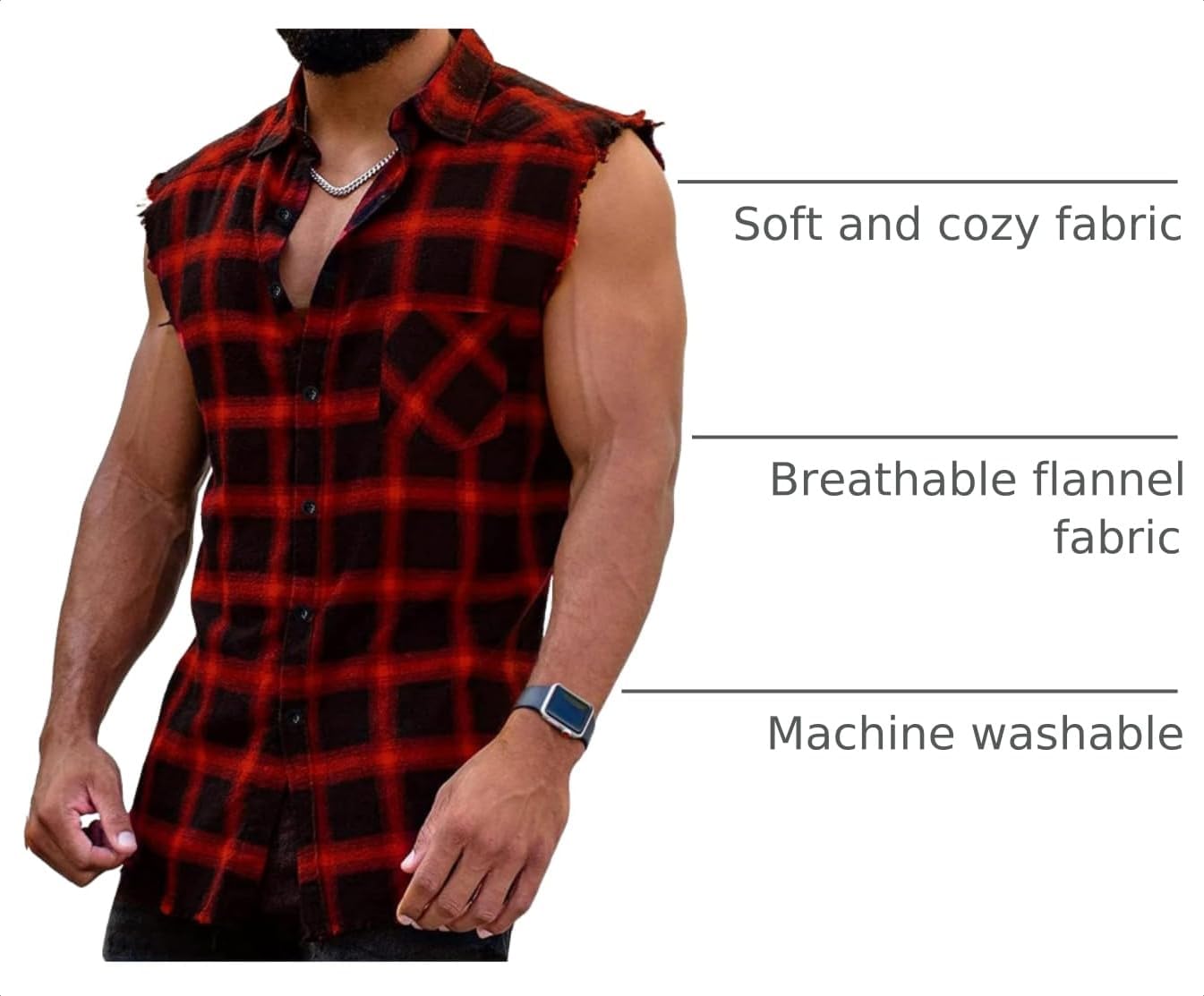 HOTMen's Sleeveless Flannel Shirt - Plaid Design for Summer Wear Casual Button-Down Shirts