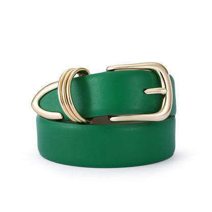 HOTRISANTRY Women's Leather Belts with Gold Buckle Fashion Leather Waist Belt Elegant Ladies Belts for Jeans Gifts for Women