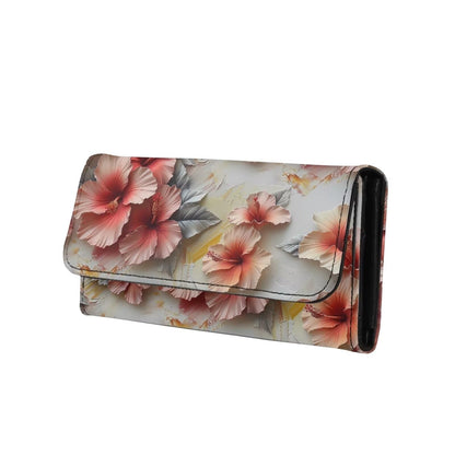 HOTPainting Iris Long Wallets for Women PU Leather Ladies Billfold Wallet,Snap Closure, Purple White Yellow Flowers Trifold Clutch Checkbook Purse with Zipper Pocket