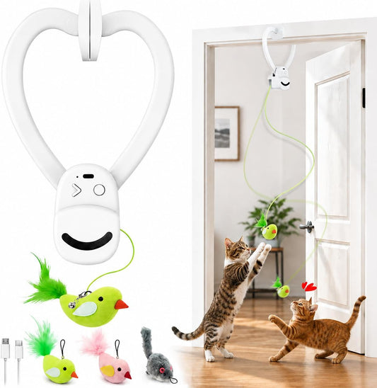 HOTInteractive Cat Toys for Indoor Cats: Automatic Flying Bird Feather Wand Chase Exercise Enrichment Stimulation, USB Rechargeable Durable Safe Hanging Toy for Bored Kittens Adult Multi Cat Households