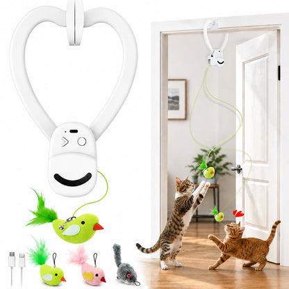 HOTInteractive Cat Toys for Indoor Cats: Automatic Flying Bird Feather Wand Chase Exercise Enrichment Stimulation, USB Rechargeable Durable Safe Hanging Toy for Bored Kittens Adult Multi Cat Households