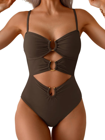 HOTEomenie Womens Cutout One Piece Swimsuit Sexy Bathing Suit | Ring Linked, Adjustable Spaghetti Straps, Bra Support, Soft Removable Cups, Monokini for Beach Vacation, Pool Side