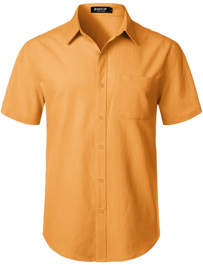 HOTJEMITOP Mens Stretch Wrinkle Free Texture Shirts | Lightweight, Summer, Beach, Stylish, Button Down, Short Sleeve, Casual, Vacation