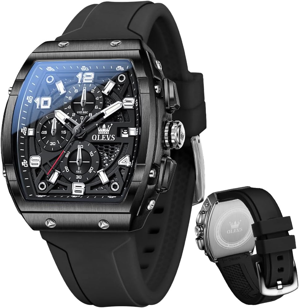 HOTOLEVS Mens Watches Stylish Chronograph Waterproof Luminous Silicon Strap Multifunction Watches for Men Business Men Wrist Watch