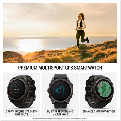 HOTGarmin fēnix® 8 – 51 mm, Solar,Sapphire, Premium Multisport GPS Smartwatch, Connect,Long-Lasting Battery Life, Dive-Rated,Built-in LED Flashlight,Carbon Gray DLC Titanium with Pebble Gray Band | Carbon Gray Dlc Ti Bezel, Black and Pebble Gray Band, LED