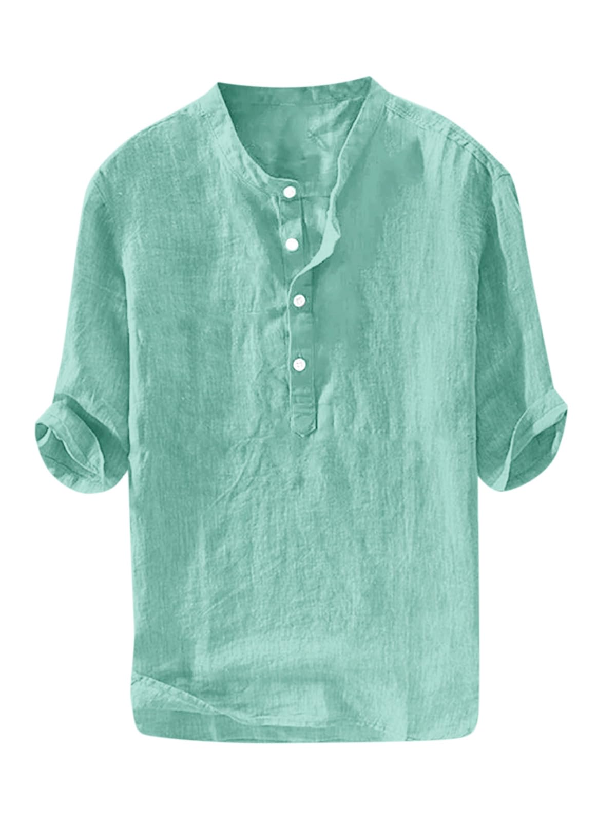 HOTRyannology Mens Linen Shirts Casual Cotton 3/4 Sleeve Regular-Fit Henley T-Shirt Summer Lightweight Beach Yoga Tops