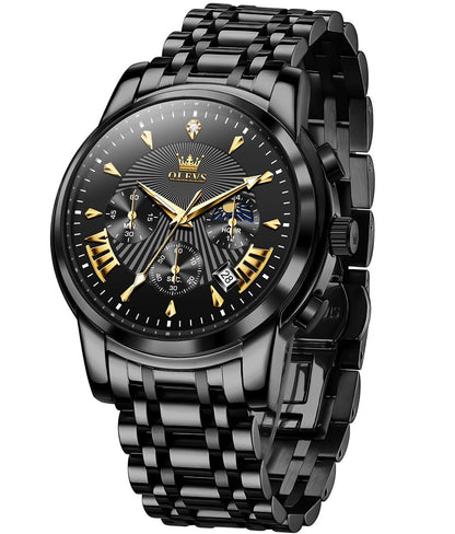HOTOLEVS Mens Watches Luxury Waterproof Luminous Easy Read Chronograph Watches Full Gold/White Dail/Black Face with Calendar Wrist Watches