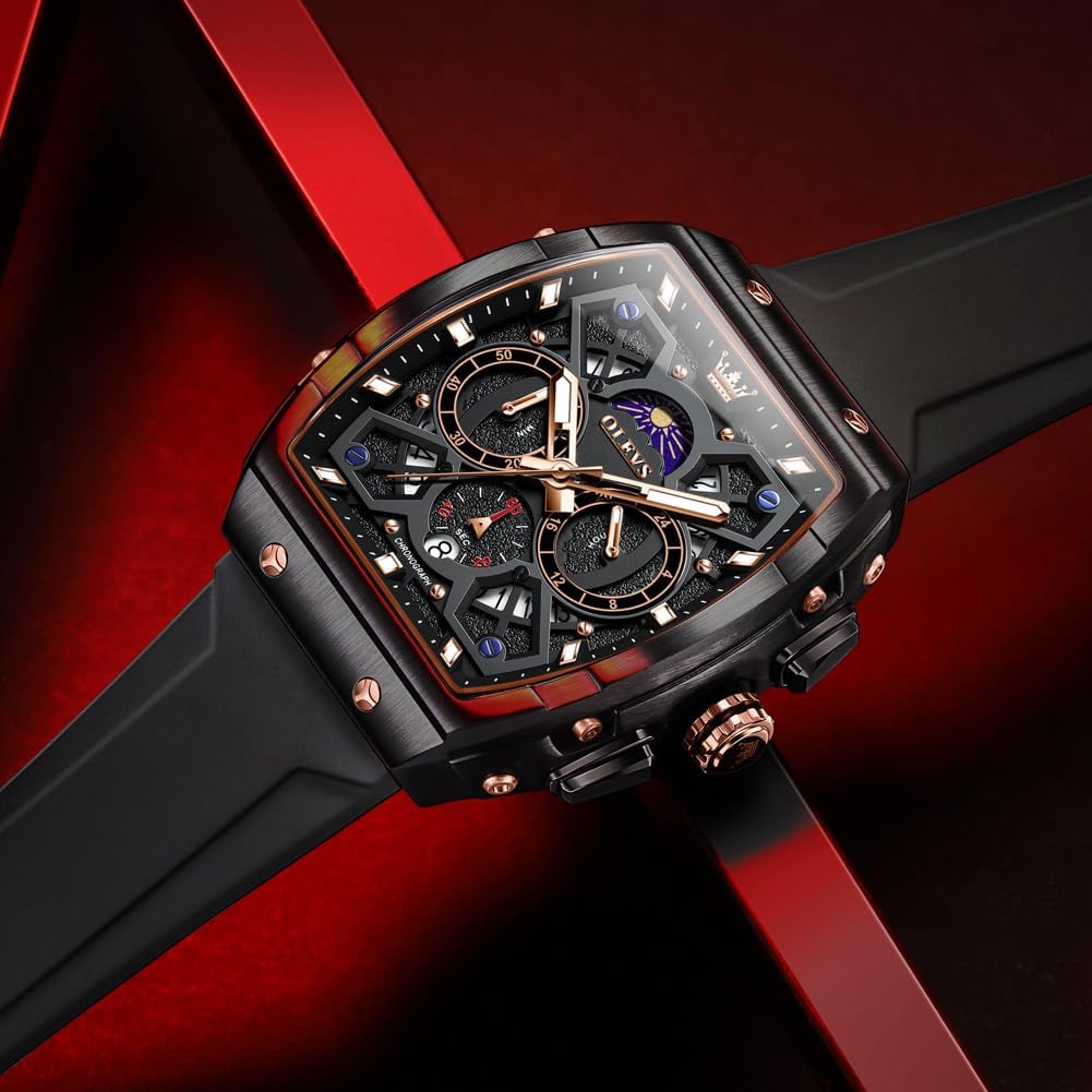 HOTOLEVS Watch Men Luxury Casual Square Skeleton Chronograph Watches
