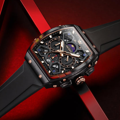 HOTOLEVS Watch Men Luxury Casual Square Skeleton Chronograph Watches