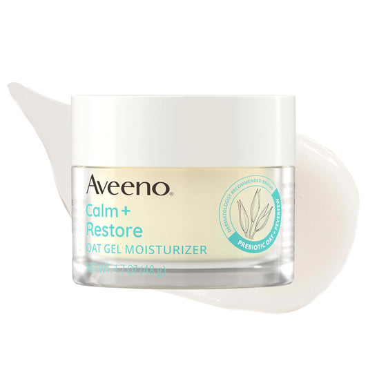 HOTAveeno Calm + Restore Oat Gel Face Moisturizer for Sensitive Skin, Fast-Absorbing & Lightweight Gel Moisturizer & Face Cream with Prebiotic Oat & Feverfew, Fragrance-Free & Hypoallergenic, 1.7 Fl Oz