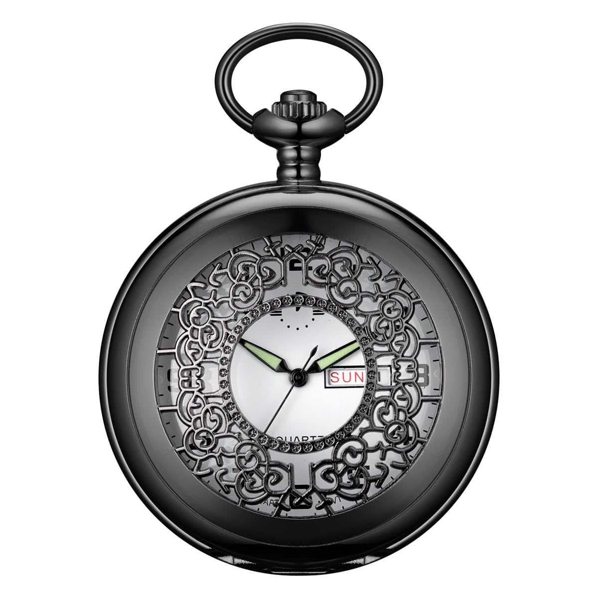 HOTBOSHIYA Smooth Quartz Pocket Watches for Men Classic Arabic Digital Luminous Dial & Day Date Pocket Watch with Chain Christmas Graduation Birthday Gifts