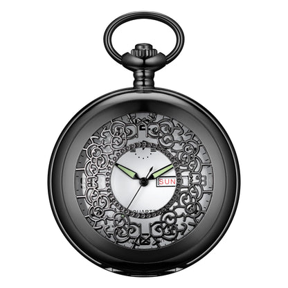 HOTBOSHIYA Smooth Quartz Pocket Watches for Men Classic Arabic Digital Luminous Dial & Day Date Pocket Watch with Chain Christmas Graduation Birthday Gifts