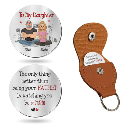 HOTWrappiness Pocket Hug from Dad to Daughter – Custom Coin with Leather Case, Personalized Token Gift for Daughter from Father