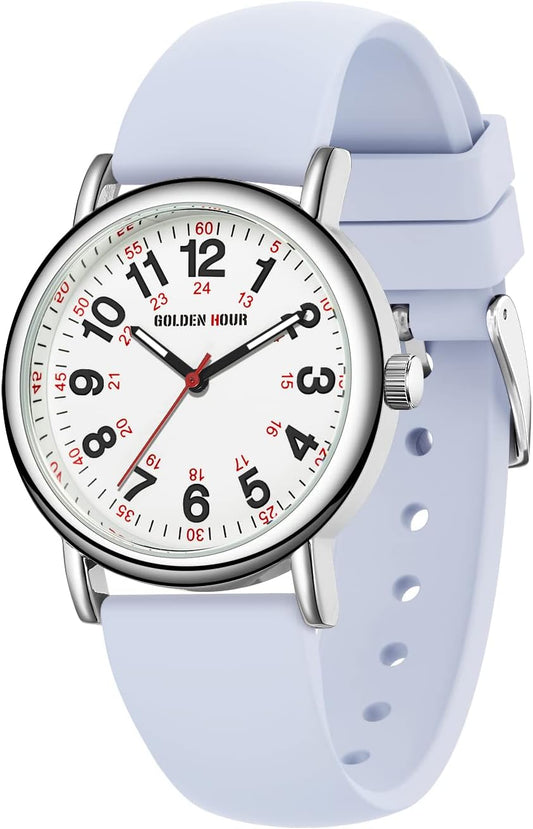 HOTGOLDEN HOUR Waterproof Nurse Watch for Medical Professionals, Students Women Men - Military Time Luminouse Easy Read Dial, 24 Hour with Second Hand, Colorful Silicone Band