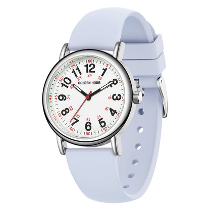 HOTGOLDEN HOUR Waterproof Nurse Watch for Medical Professionals, Students Women Men - Military Time Luminouse Easy Read Dial, 24 Hour with Second Hand, Colorful Silicone Band