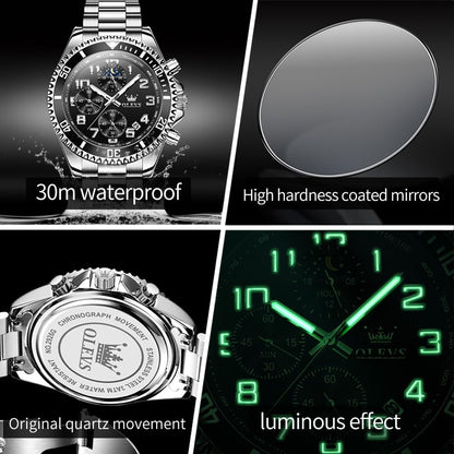 HOTOLEVS Mens Watches Chronograph Watch Luxury Dress Stainless Steel Waterproof Watches for Men Moon Phase Luminous Business Calendar Wrist Watch Blue/Black/Green/Gold/Face