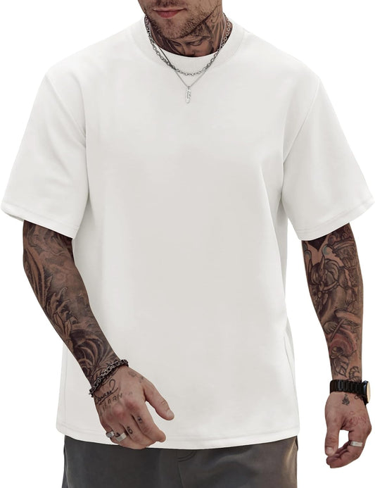 HOTHerberton Mens Oversized T-Shirts Heavyweight Cotton Stretch Fashion Thick Tee Tops (S-3XL)