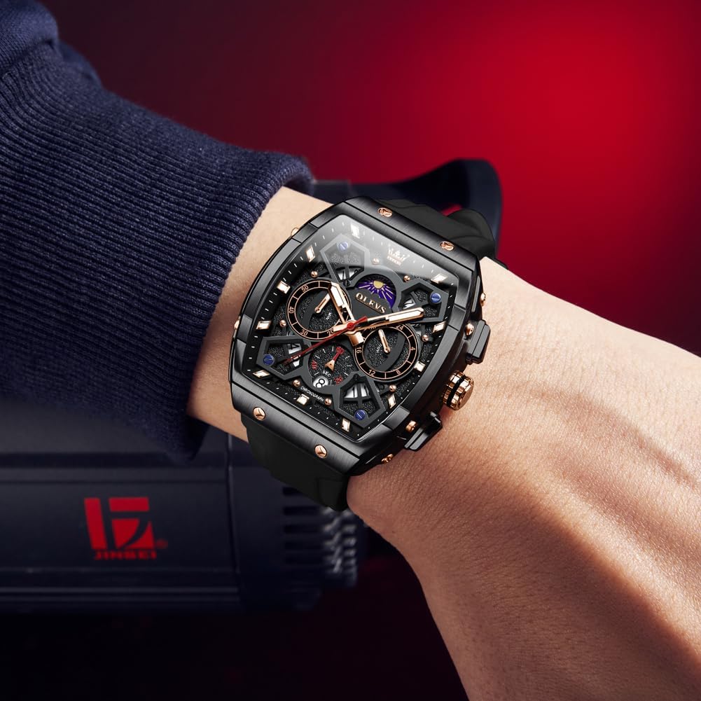 HOTOLEVS Mens Watches Stylish Chronograph Waterproof Luminous Silicon Strap Multifunction Watches for Men Business Men Wrist Watch